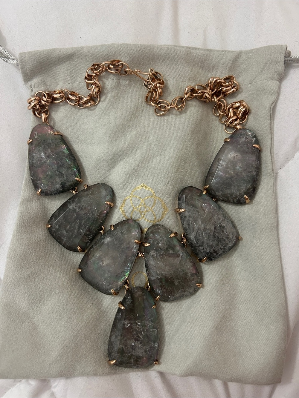 Kendra Scott Harlow Statement Necklace | Rose Gold & Gray Iridescent Stone